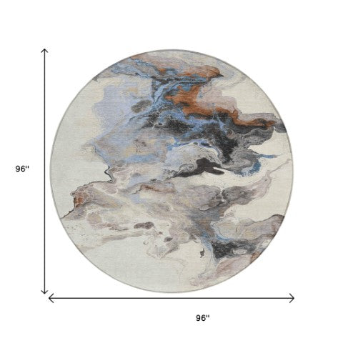 Homeroots 3' Abstract Washable Area Rug - Stylish Indoor Outdoor Design, Durable, Stain Resistant, Versatile Beige Polyester 617814