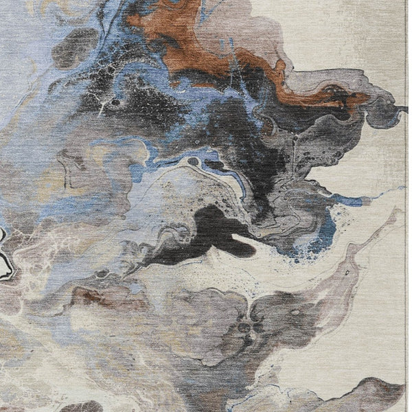 Homeroots 3' Abstract Washable Area Rug - Stylish Indoor Outdoor Design, Durable, Stain Resistant, Versatile Beige Polyester 617816