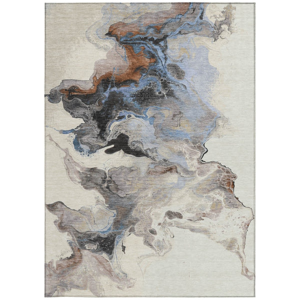 Homeroots 3' Abstract Washable Area Rug - Stylish Indoor Outdoor Design, Durable, Stain Resistant, Versatile Beige Polyester 617817