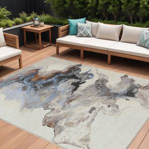 Homeroots 3' Abstract Washable Area Rug - Stylish Indoor Outdoor Design, Durable, Stain Resistant, Versatile Beige Polyester 617817