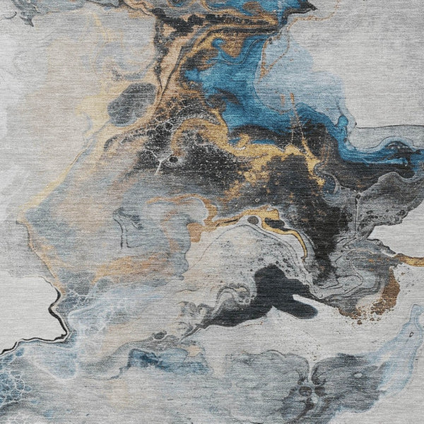 Homeroots 3' Abstract Washable Area Rug - Stylish Indoor Outdoor Design, Durable, Stain Resistant, Versatile Gray Polyester 617818