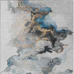 Homeroots 3' Abstract Washable Area Rug - Stylish Indoor Outdoor Design, Durable, Stain Resistant, Versatile Gray Polyester 617819