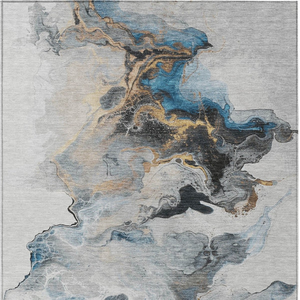 Homeroots 3' Abstract Washable Area Rug - Stylish Indoor Outdoor Design, Durable, Stain Resistant, Versatile Gray Polyester 617819