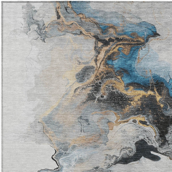 Homeroots 3' Abstract Washable Area Rug - Stylish Indoor Outdoor Design, Durable, Stain Resistant, Versatile Gray Polyester 617819