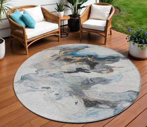 Homeroots 3' Abstract Washable Area Rug - Stylish Indoor Outdoor Design, Durable, Stain Resistant, Versatile Gray Polyester 617820