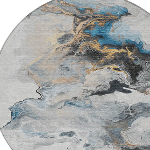 Homeroots 3' Abstract Washable Area Rug - Stylish Indoor Outdoor Design, Durable, Stain Resistant, Versatile Gray Polyester 617820