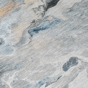 Homeroots 3' Abstract Washable Area Rug - Stylish Indoor Outdoor Design, Durable, Stain Resistant, Versatile Gray Polyester 617820