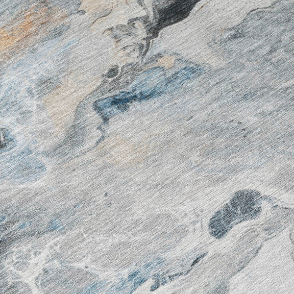 Homeroots 3' Abstract Washable Area Rug - Stylish Indoor Outdoor Design, Durable, Stain Resistant, Versatile Gray Polyester 617820