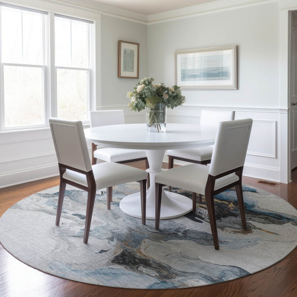 Homeroots 3' Abstract Washable Area Rug - Stylish Indoor Outdoor Design, Durable, Stain Resistant, Versatile Gray Polyester 617820