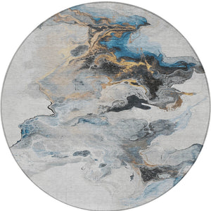 Homeroots 3' Abstract Washable Area Rug - Stylish Indoor Outdoor Design, Durable, Stain Resistant, Versatile Gray Polyester 617820