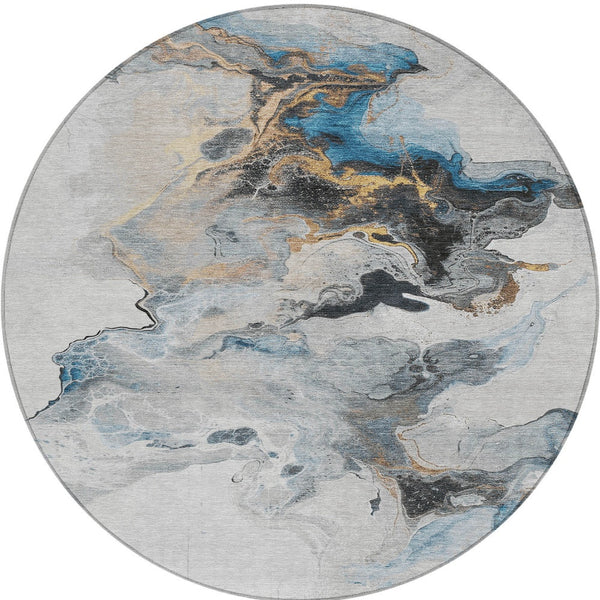 Homeroots 3' Abstract Washable Area Rug - Stylish Indoor Outdoor Design, Durable, Stain Resistant, Versatile Gray Polyester 617820