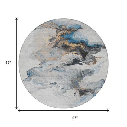 Homeroots 3' Abstract Washable Area Rug - Stylish Indoor Outdoor Design, Durable, Stain Resistant, Versatile Gray Polyester 617820