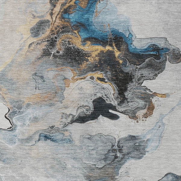 Homeroots 3' Abstract Washable Area Rug - Stylish Indoor Outdoor Design, Durable, Stain Resistant, Versatile Gray Polyester 617821