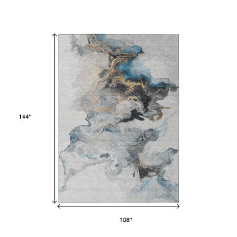 Homeroots 3' Abstract Washable Area Rug - Stylish Indoor Outdoor Design, Durable, Stain Resistant, Versatile Gray Polyester 617822