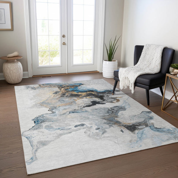 Homeroots 3' Abstract Washable Area Rug - Stylish Indoor Outdoor Design, Durable, Stain Resistant, Versatile Gray Polyester 617822