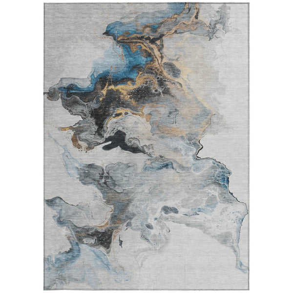 Homeroots 3' Abstract Washable Area Rug - Stylish Indoor Outdoor Design, Durable, Stain Resistant, Versatile Gray Polyester 617823