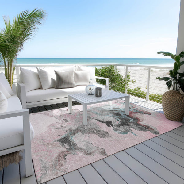 Homeroots 3' Abstract Washable Area Rug - Stylish Indoor Outdoor Design, Durable, Stain Resistant, Versatile Pink Polyester 617824