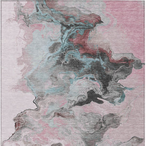 Homeroots 3' Abstract Washable Area Rug - Stylish Indoor Outdoor Design, Durable, Stain Resistant, Versatile Pink Polyester 617825