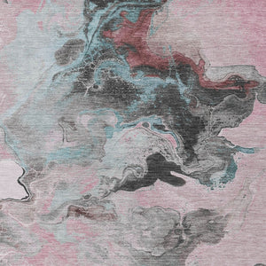 Homeroots 3' Abstract Washable Area Rug - Stylish Indoor Outdoor Design, Durable, Stain Resistant, Versatile Pink Polyester 617825