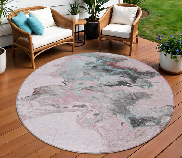 Homeroots 3' Abstract Washable Area Rug - Stylish Indoor Outdoor Design, Durable, Stain Resistant, Versatile Pink Polyester 617826