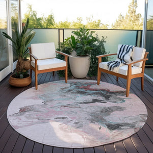 Homeroots 3' Abstract Washable Area Rug - Stylish Indoor Outdoor Design, Durable, Stain Resistant, Versatile Pink Polyester 617826