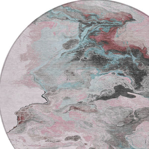 Homeroots 3' Abstract Washable Area Rug - Stylish Indoor Outdoor Design, Durable, Stain Resistant, Versatile Pink Polyester 617826