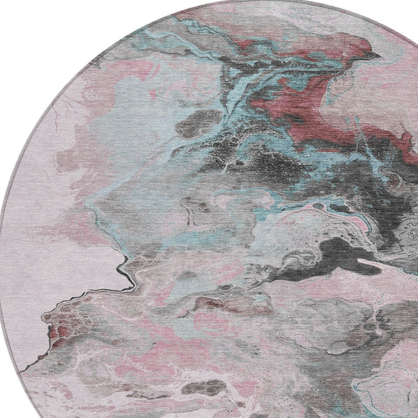 Homeroots 3' Abstract Washable Area Rug - Stylish Indoor Outdoor Design, Durable, Stain Resistant, Versatile Pink Polyester 617826