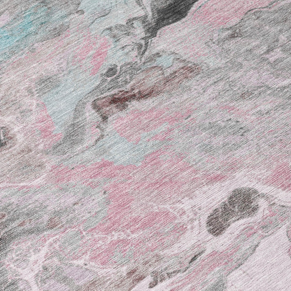 Homeroots 3' Abstract Washable Area Rug - Stylish Indoor Outdoor Design, Durable, Stain Resistant, Versatile Pink Polyester 617826