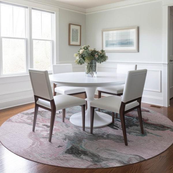 Homeroots 3' Abstract Washable Area Rug - Stylish Indoor Outdoor Design, Durable, Stain Resistant, Versatile Pink Polyester 617826