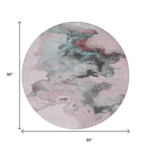 Homeroots 3' Abstract Washable Area Rug - Stylish Indoor Outdoor Design, Durable, Stain Resistant, Versatile Pink Polyester 617826