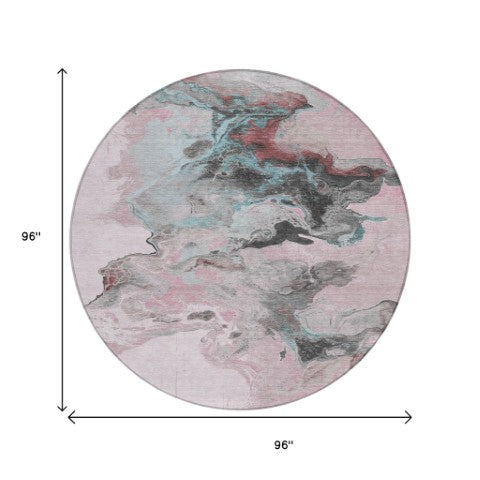 Homeroots 3' Abstract Washable Area Rug - Stylish Indoor Outdoor Design, Durable, Stain Resistant, Versatile Pink Polyester 617826