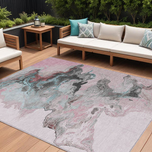 Homeroots 3' Abstract Washable Area Rug - Stylish Indoor Outdoor Design, Durable, Stain Resistant, Versatile Pink Polyester 617827