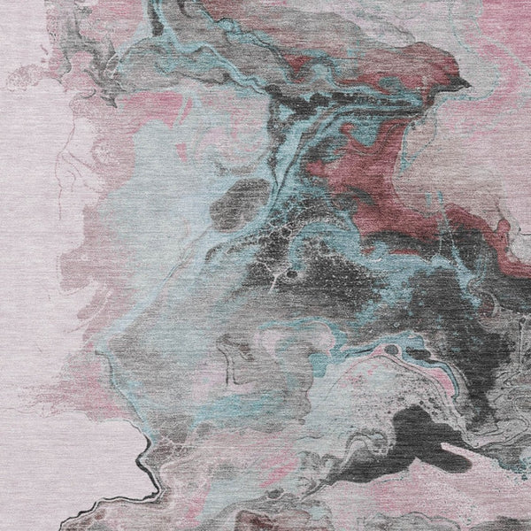 Homeroots 3' Abstract Washable Area Rug - Stylish Indoor Outdoor Design, Durable, Stain Resistant, Versatile Pink Polyester 617827