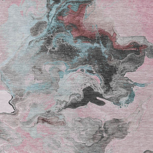 Homeroots 3' Abstract Washable Area Rug - Stylish Indoor Outdoor Design, Durable, Stain Resistant, Versatile Pink Polyester 617828