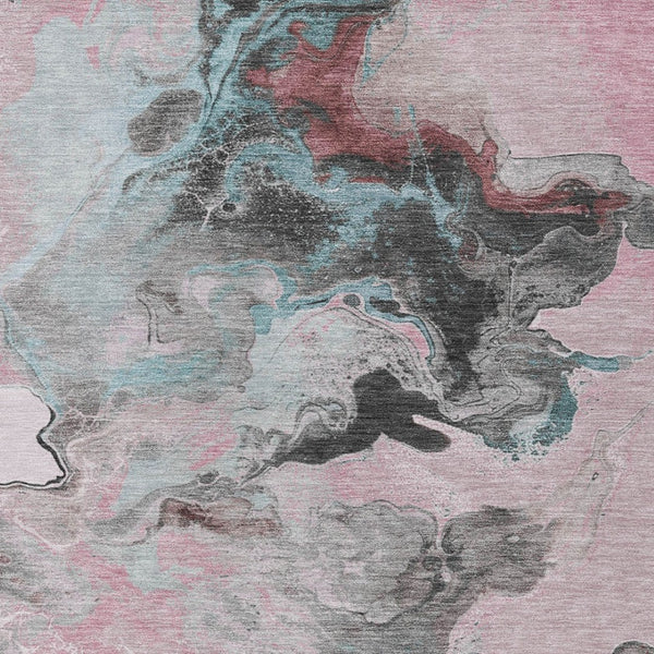 Homeroots 3' Abstract Washable Area Rug - Stylish Indoor Outdoor Design, Durable, Stain Resistant, Versatile Pink Polyester 617828