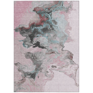 Homeroots 3' Abstract Washable Area Rug - Stylish Indoor Outdoor Design, Durable, Stain Resistant, Versatile Pink Polyester 617829