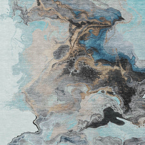 Homeroots 3' Abstract Washable Area Rug - Stylish Indoor Outdoor Design, Durable, Stain Resistant, Versatile Teal Polyester 617830