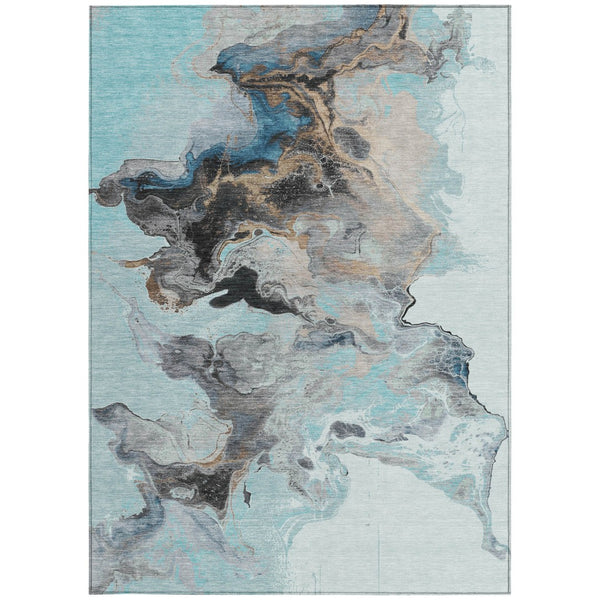 Homeroots 3' Abstract Washable Area Rug - Stylish Indoor Outdoor Design, Durable, Stain Resistant, Versatile Teal Polyester 617831