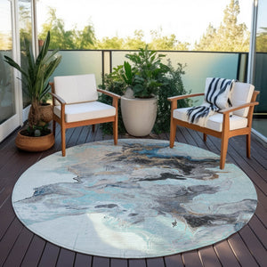 Homeroots 3' Abstract Washable Area Rug - Stylish Indoor Outdoor Design, Durable, Stain Resistant, Versatile Teal Polyester 617832