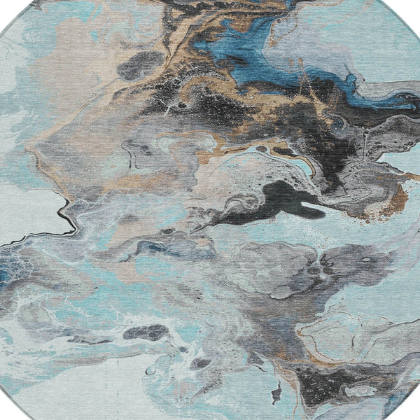 Homeroots 3' Abstract Washable Area Rug - Stylish Indoor Outdoor Design, Durable, Stain Resistant, Versatile Teal Polyester 617832