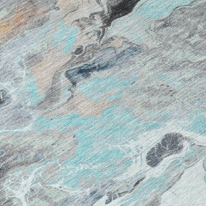 Homeroots 3' Abstract Washable Area Rug - Stylish Indoor Outdoor Design, Durable, Stain Resistant, Versatile Teal Polyester 617832