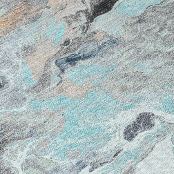 Homeroots 3' Abstract Washable Area Rug - Stylish Indoor Outdoor Design, Durable, Stain Resistant, Versatile Teal Polyester 617832