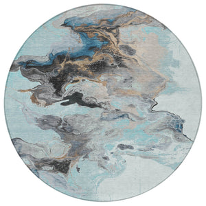 Homeroots 3' Abstract Washable Area Rug - Stylish Indoor Outdoor Design, Durable, Stain Resistant, Versatile Teal Polyester 617832