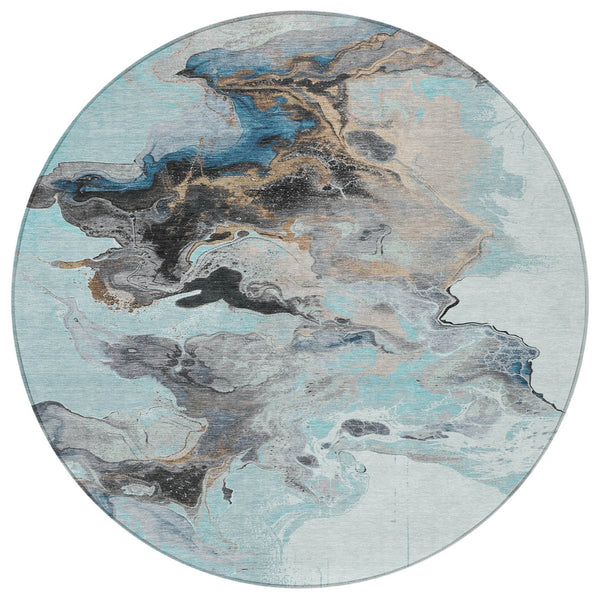 Homeroots 3' Abstract Washable Area Rug - Stylish Indoor Outdoor Design, Durable, Stain Resistant, Versatile Teal Polyester 617832