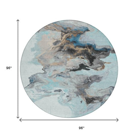 Homeroots 3' Abstract Washable Area Rug - Stylish Indoor Outdoor Design, Durable, Stain Resistant, Versatile Teal Polyester 617832