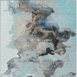 Homeroots 3' Abstract Washable Area Rug - Stylish Indoor Outdoor Design, Durable, Stain Resistant, Versatile Teal Polyester 617834