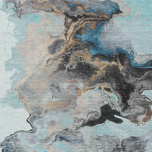 Homeroots 3' Abstract Washable Area Rug - Stylish Indoor Outdoor Design, Durable, Stain Resistant, Versatile Teal Polyester 617834