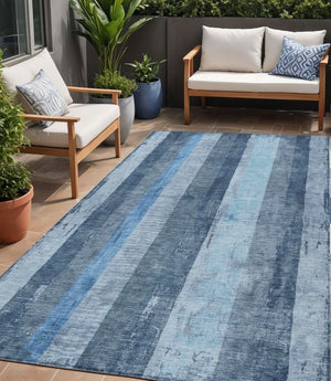 HomeRoots 5' Stylish Blue and Gray Striped Washable Area Rug – Durable, Easy-Clean for Indoor and Outdoor Use 5' X 8' 617837