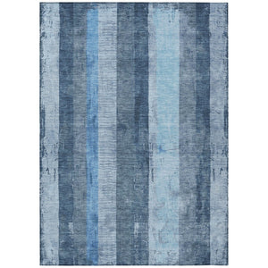 HomeRoots 5' Stylish Blue and Gray Striped Washable Area Rug – Durable, Easy-Clean for Indoor and Outdoor Use 5' X 8' 617837