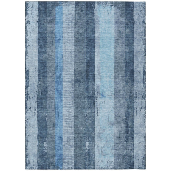 HomeRoots 5' Stylish Blue and Gray Striped Washable Area Rug – Durable, Easy-Clean for Indoor and Outdoor Use 5' X 8' 617837